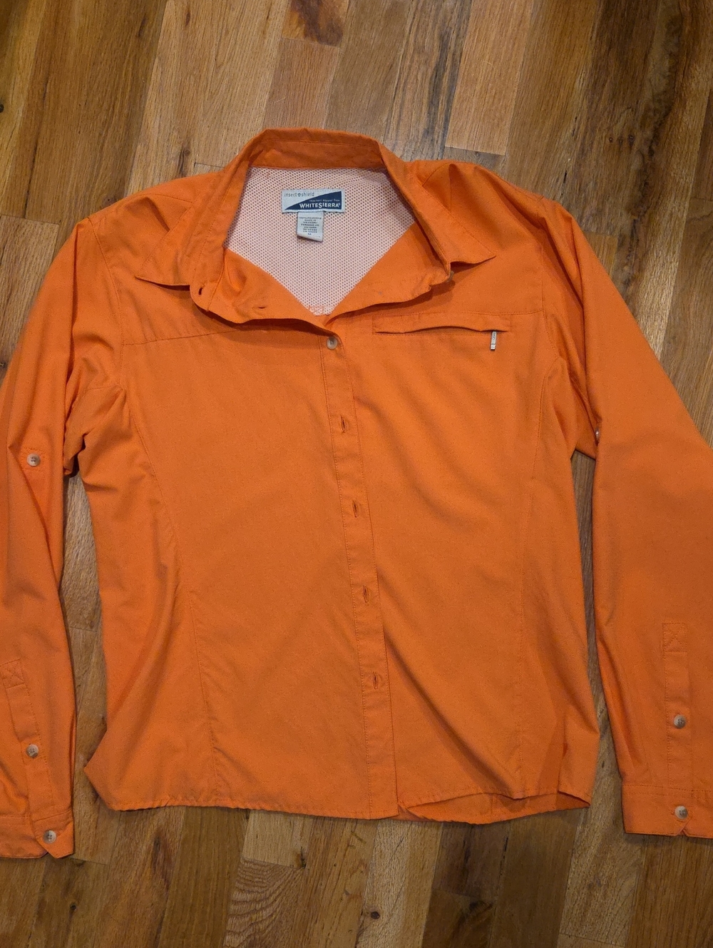 Womens White Sierra Orange Long-Sleeve Button-Down Outdoor Shirt Size M